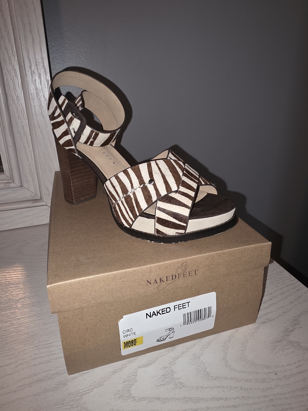 Naked Feet Brown and White Zebra-Print Block Heel Sandals